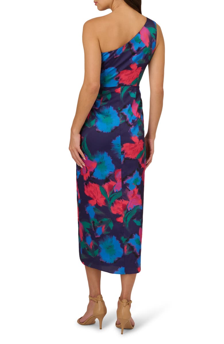 Adrianna Papell Floral One-Shoulder Satin Sheath Dress, Alternate, color, Blue Multi