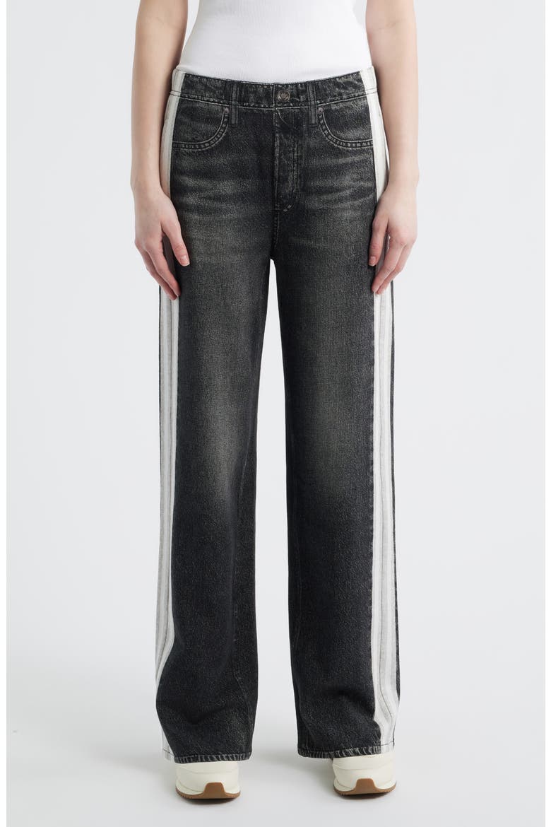 rb Miramar Side Stripe Wide Leg Cotton Terry Sweatpant Jeans, Main, color, SPORT WHITE/ BLACK