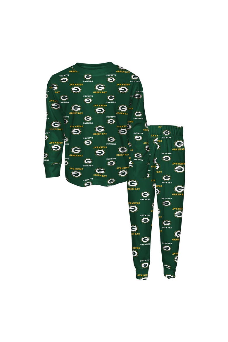Youth Outerstuff Green Green Bay Packers All-Over-Print Long Sleeve T-Shirt and Pants Sleep Set, Main, color, Green