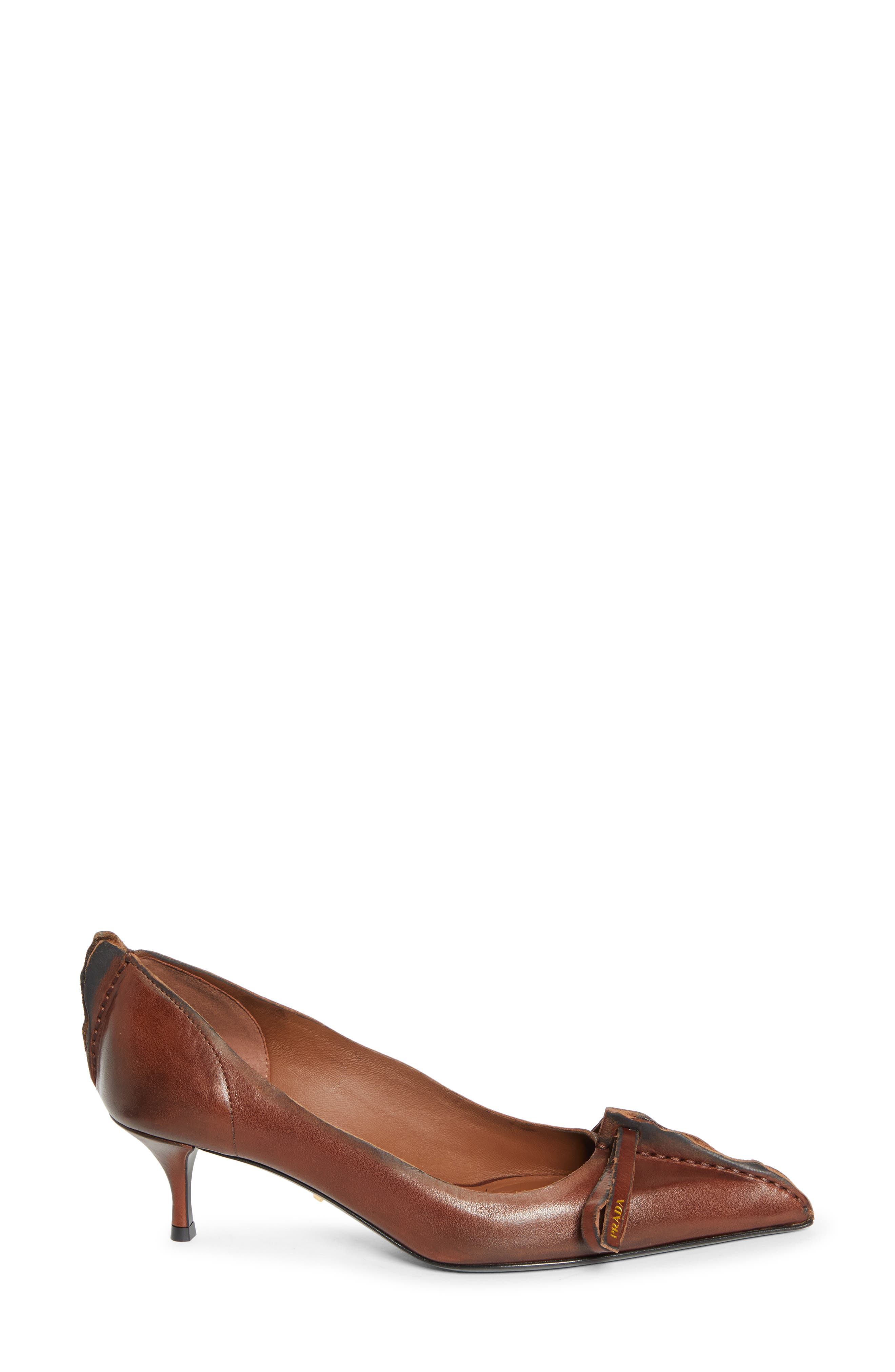 Prada Exposed Seam Kitten Heel Pump, Alternate, color, Cacao