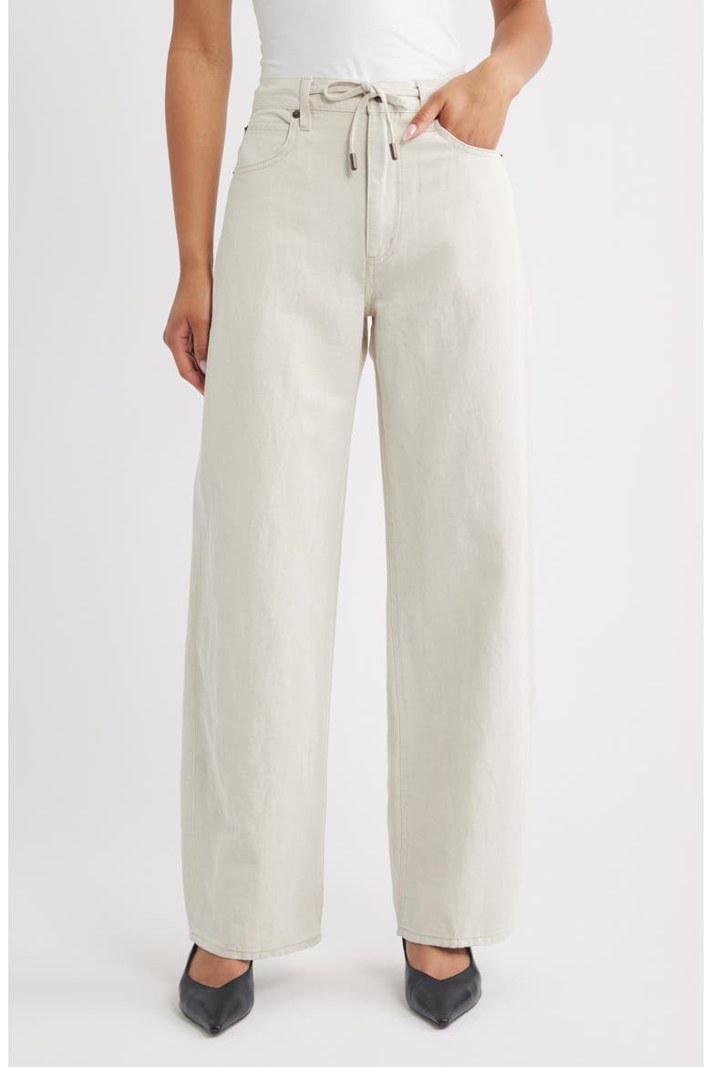 The Off Duty Drawstring Bow Cotton & Linen Jeans, Main, color, NATURAL ECRU