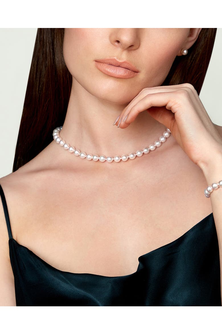 GIA Certified 8.0-8.5mm Japanese Akoya White Pearl Necklace - AAA Quality, Alternate, color, White Gold Clasp