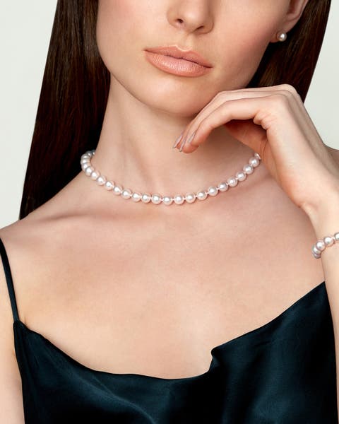 8.0-8.5mm Japanese Akoya White Pearl Necklace - AA+ Quality