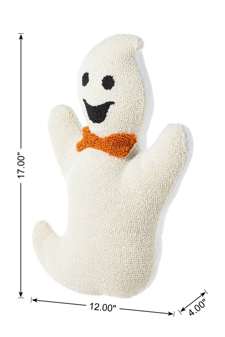 Halloween Hooked Ghost Skeleton Cat Shaped Pillow, Alternate, color, White