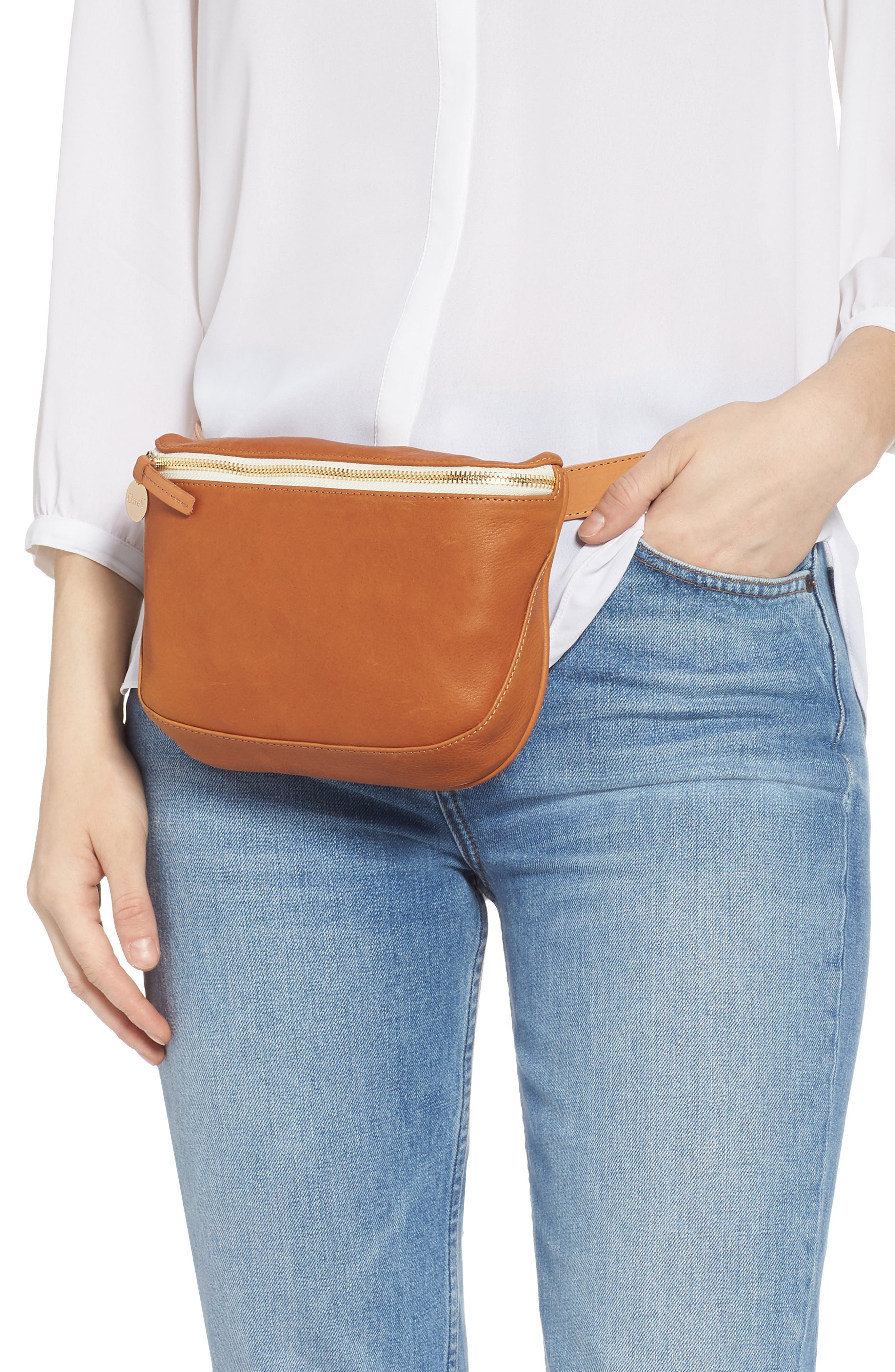 Clare V. Leather Fanny Pack, Alternate, color, 