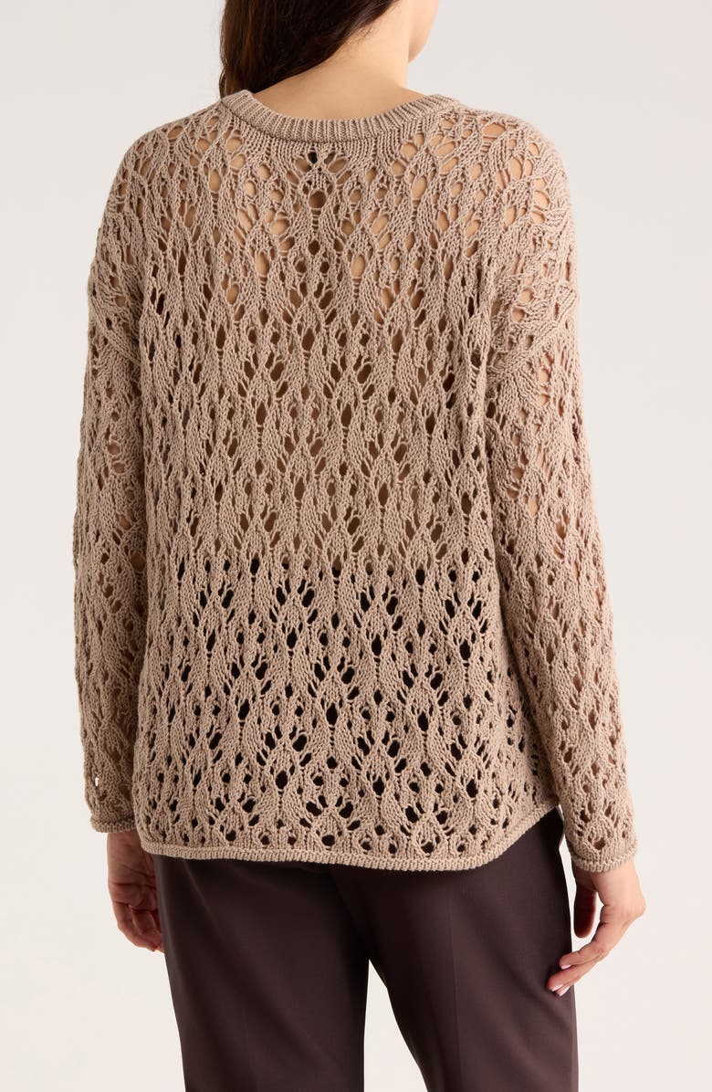Eileen Fisher Open Stitch Organic Cotton Crewneck Sweater, Alternate, color, Wheat