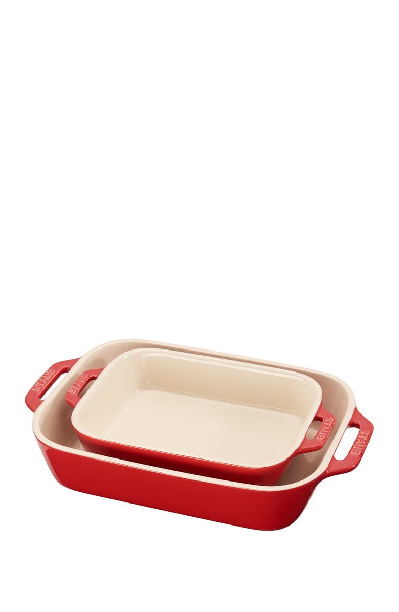 Staub Ceramic 2-Piece Rectangular Baking Dish Set - Cherry, Main, color, Cherry
