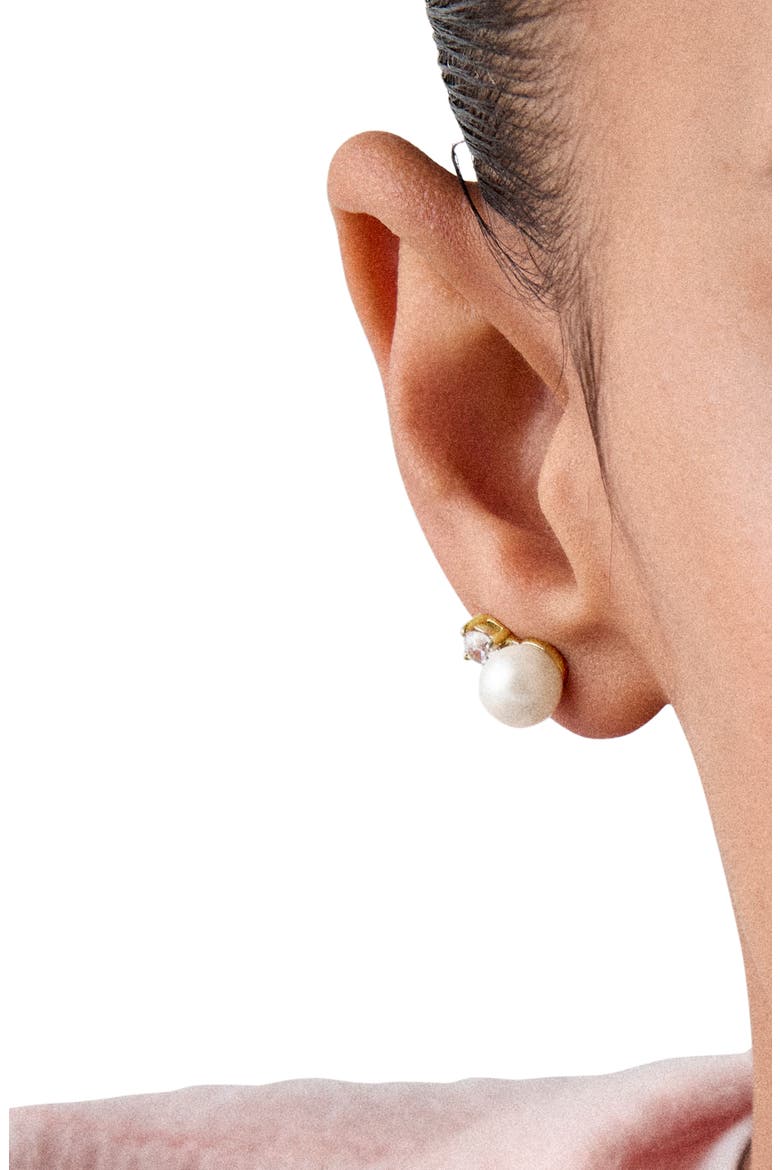 Imitation Pearl and Cubic Zirconia Stud Earrings, Alternate, color, CREAM MULTI