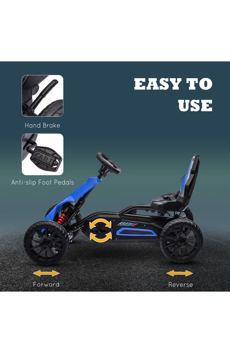 Aosom Kids Pedal Go Kart with Adjustable Seat Swing Axle Handbrake EVA Wheels, Alternate, color, Blue