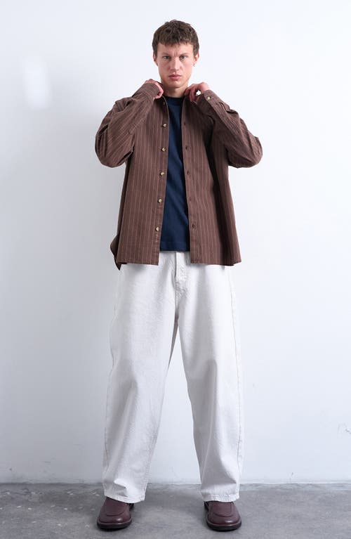 Topman Stripe Oversize Oxford Button-up Shirt In Brown