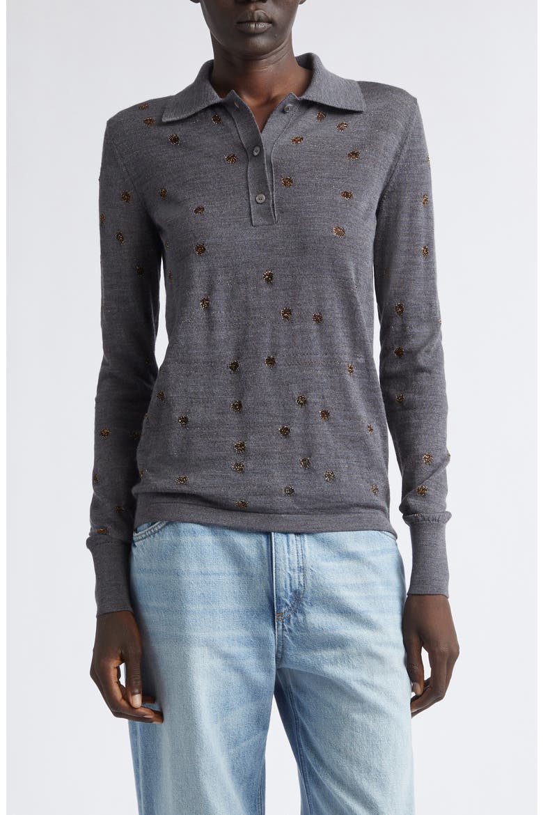 Glitter Dot Wool Blend Polo Sweater, Main, color, GREY MELANGE
