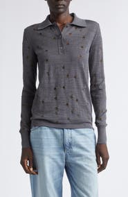 Stella McCartney Glitter Dot Wool Blend Polo Sweater