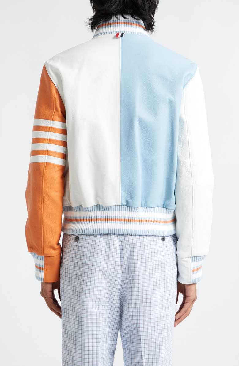Thom Browne Fun-Mix 4-Bar Colorblock Leather Bomber Jacket, Alternate, color,