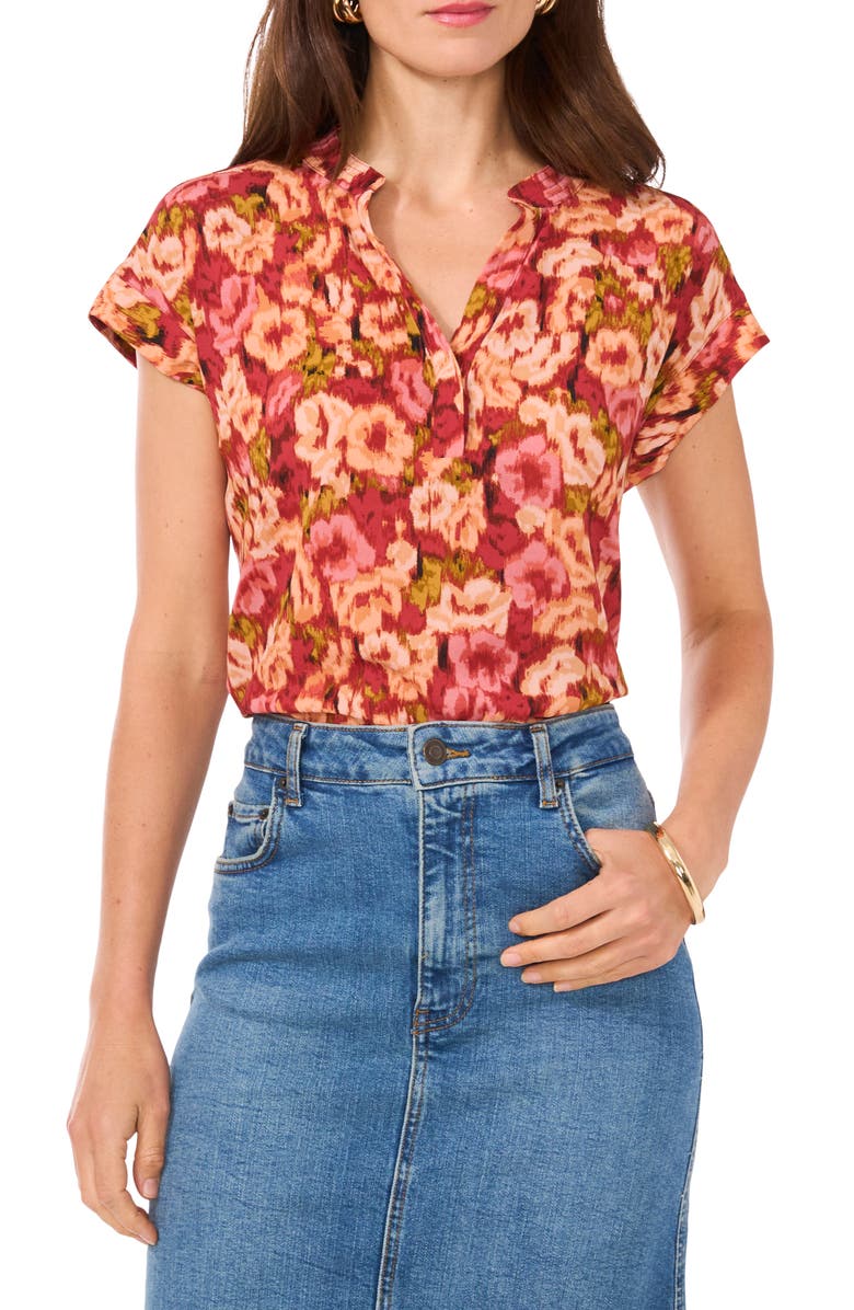 Vince Camuto Print Split Neck Top, Main, color, 