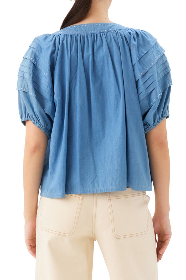 Shay Contrast Stitch Puff Sleeve Chambray Button-Up Shirt, Alternate, color, CHAMBRAY