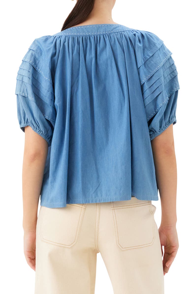 FIFTEEN TWENTY Shay Contrast Stitch Puff Sleeve Chambray Button-Up Shirt, Alternate, color, Chambray