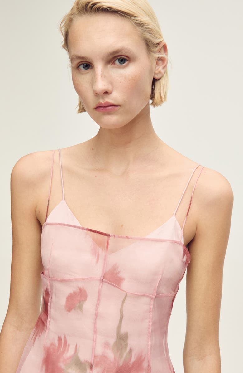 MANGO Floral Print Chiffon Overlay Midi Dress, Alternate, color, Pastel Pink