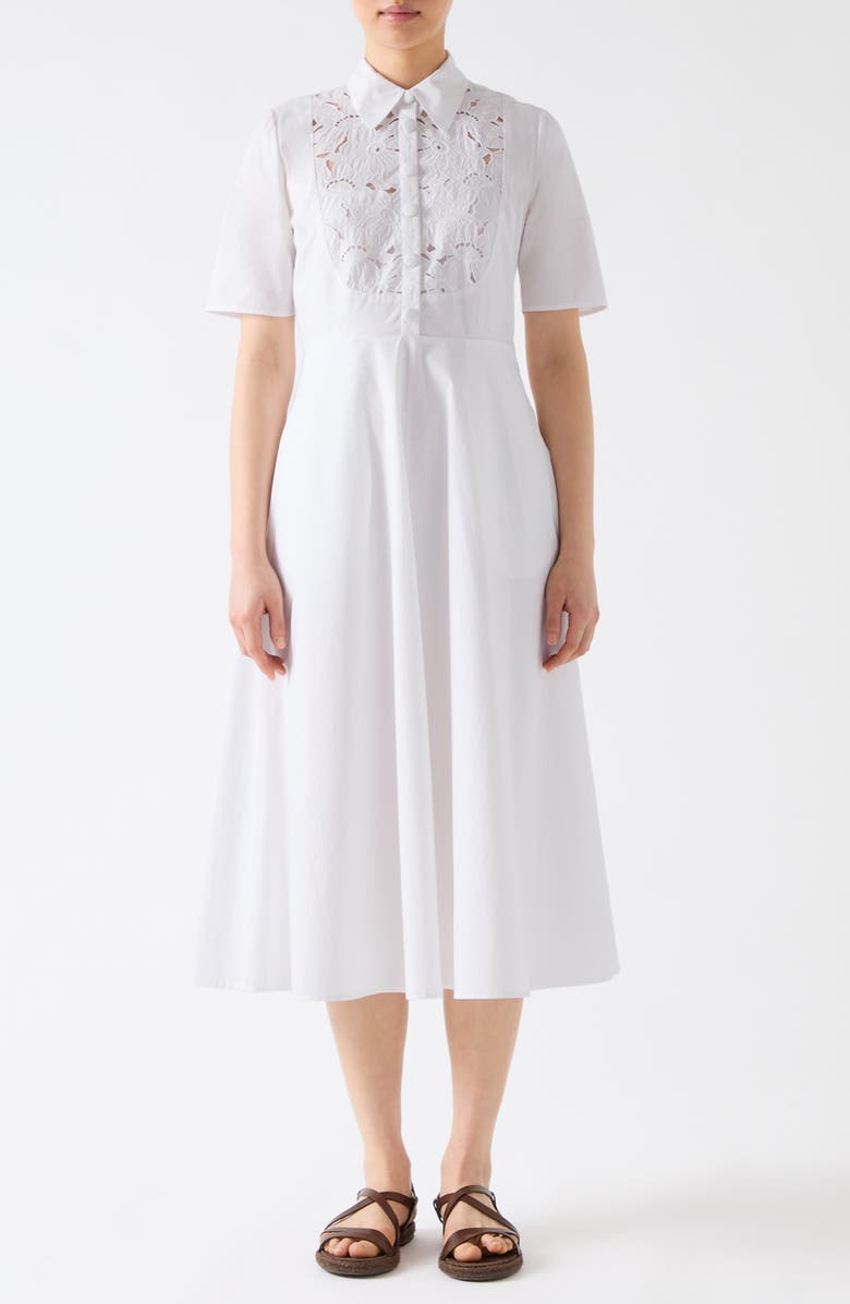LK Bennett Grace Cutwork Cotton Shirtdress, Main, color, White