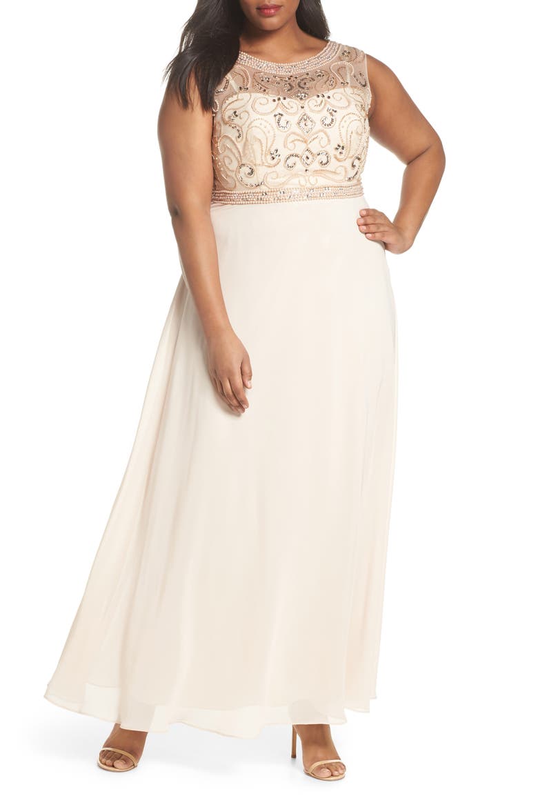 Sleeveless Beaded Gown, Main, color, CHAMPAGNE