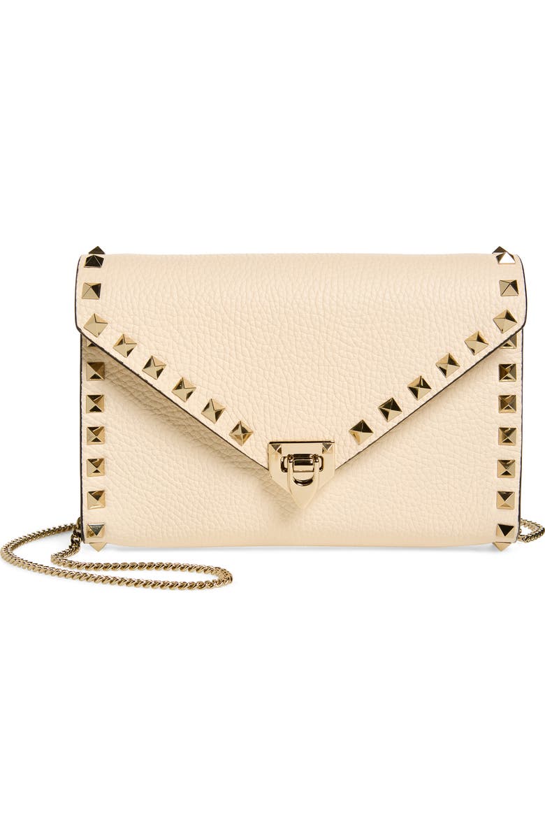 Valentino Garavani Mini Rockstud Leather Shoulder Bag, Main, color, Light Ivory
