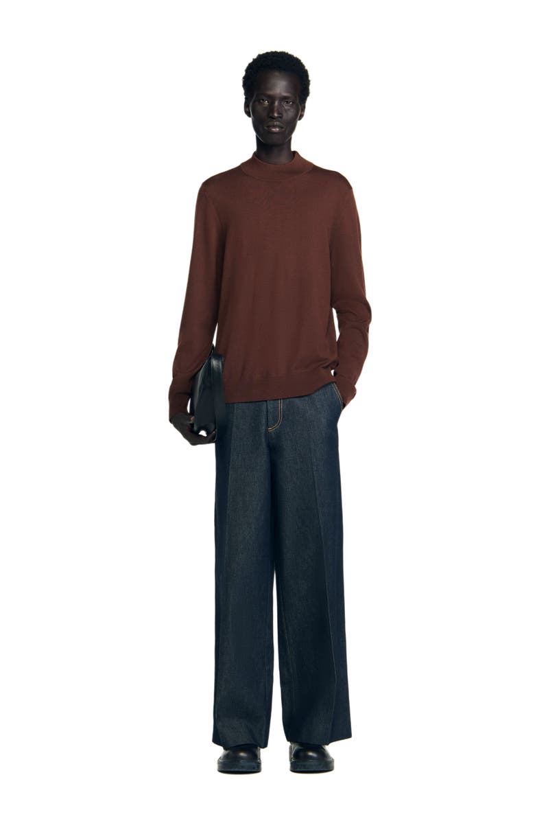 SANDRO Wool sweater with high neck, Alternate, color, Cognac