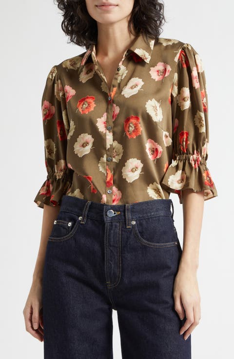 Fiona Floating Poppies Button-Up Top