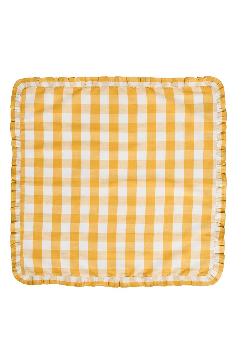 Juliska Gingham Ruffle Set of 4 Cotton & Linen Napkins, Alternate, color, Sunshine