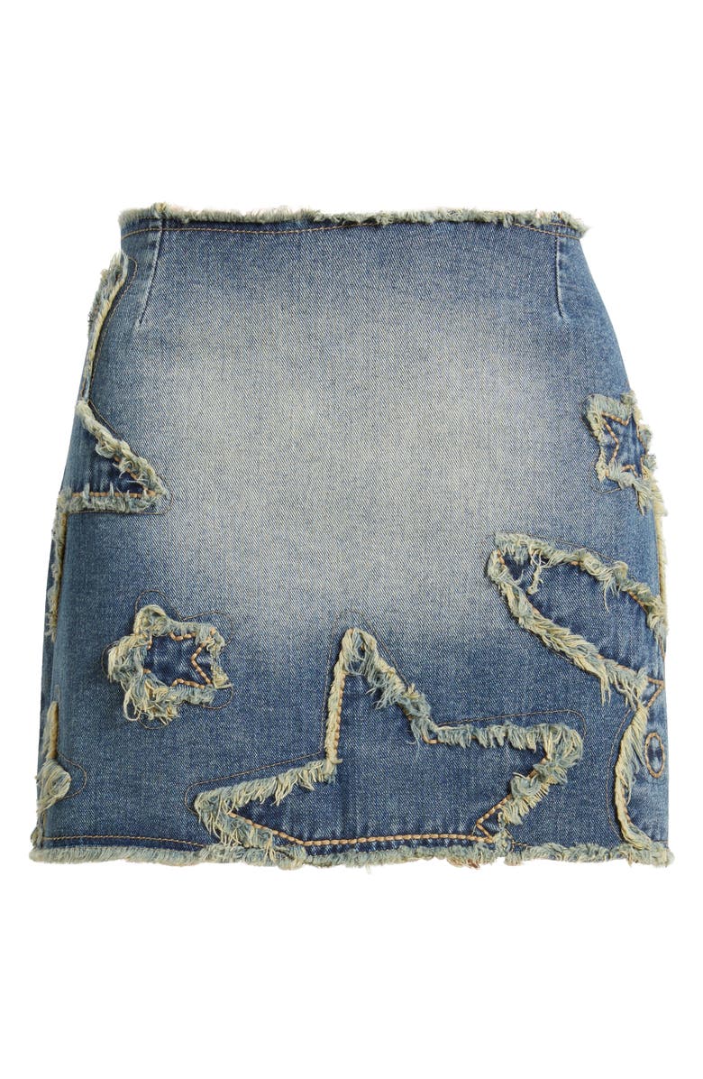 PTCL x Playboy Frayed Appliqué Raw Hem Denim Miniskirt, Alternate, color,