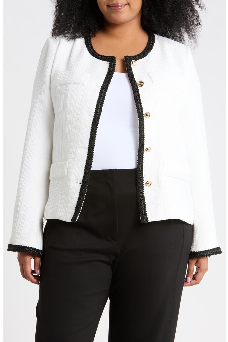 Contrast Trim Cropped Jacket, Main, color, OFF WHITE