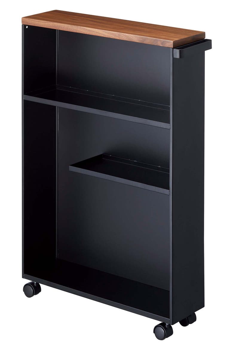 Tower Slim Rolling Bathroom Cabinet, Main, color, BLACK