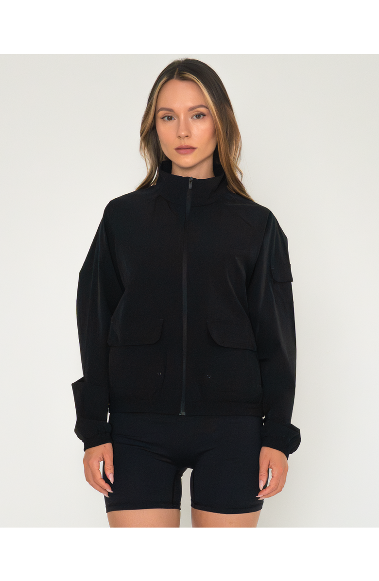 Rebody Active Cargo Nylon Windbreaker Jacket, Alternate, color, Black