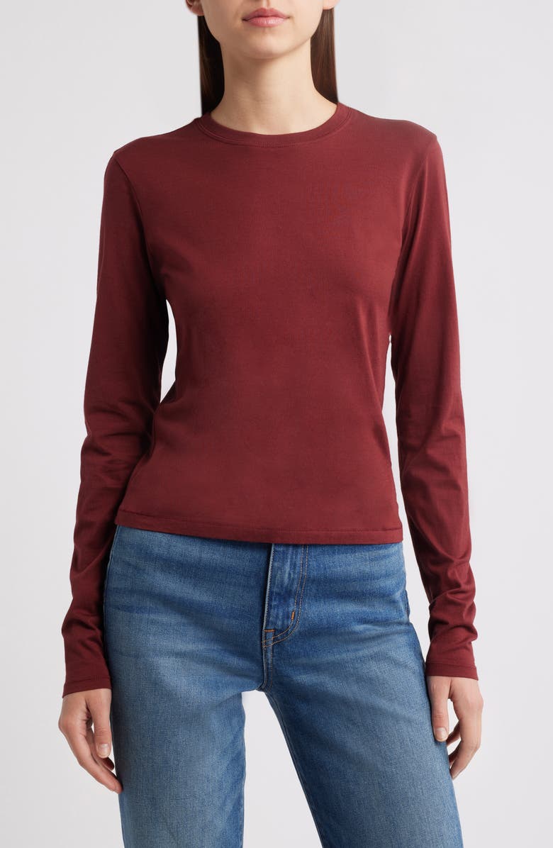 FRAME Cotton Crewneck Top, Main, color, Syrah Red