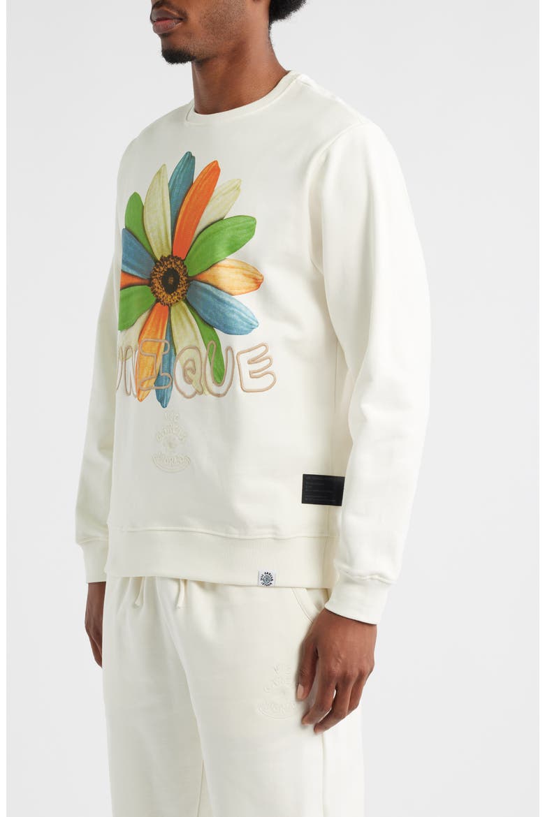 Unique Floral Embroidered Crewneck Sweatshirt, Alternate, color, VANILLA ICE
