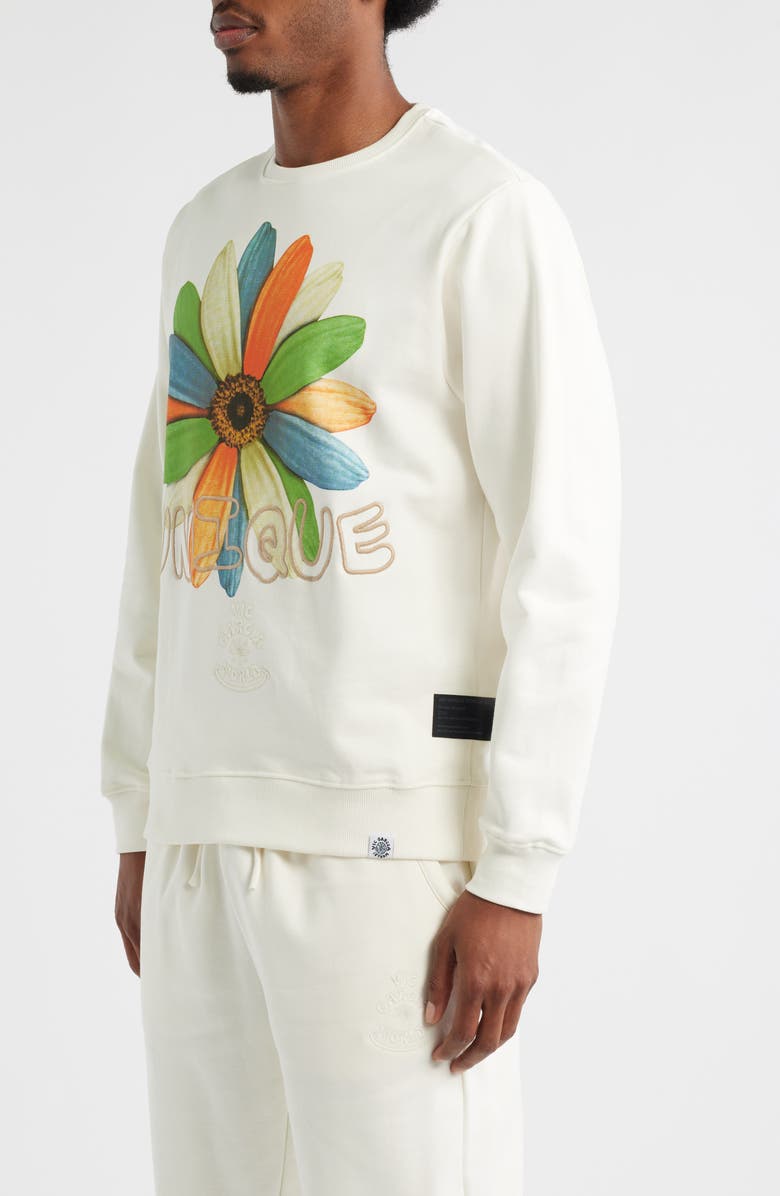 VIC GARCIA WORLD Unique Floral Embroidered Crewneck Sweatshirt, Alternate, color, Vanilla Ice