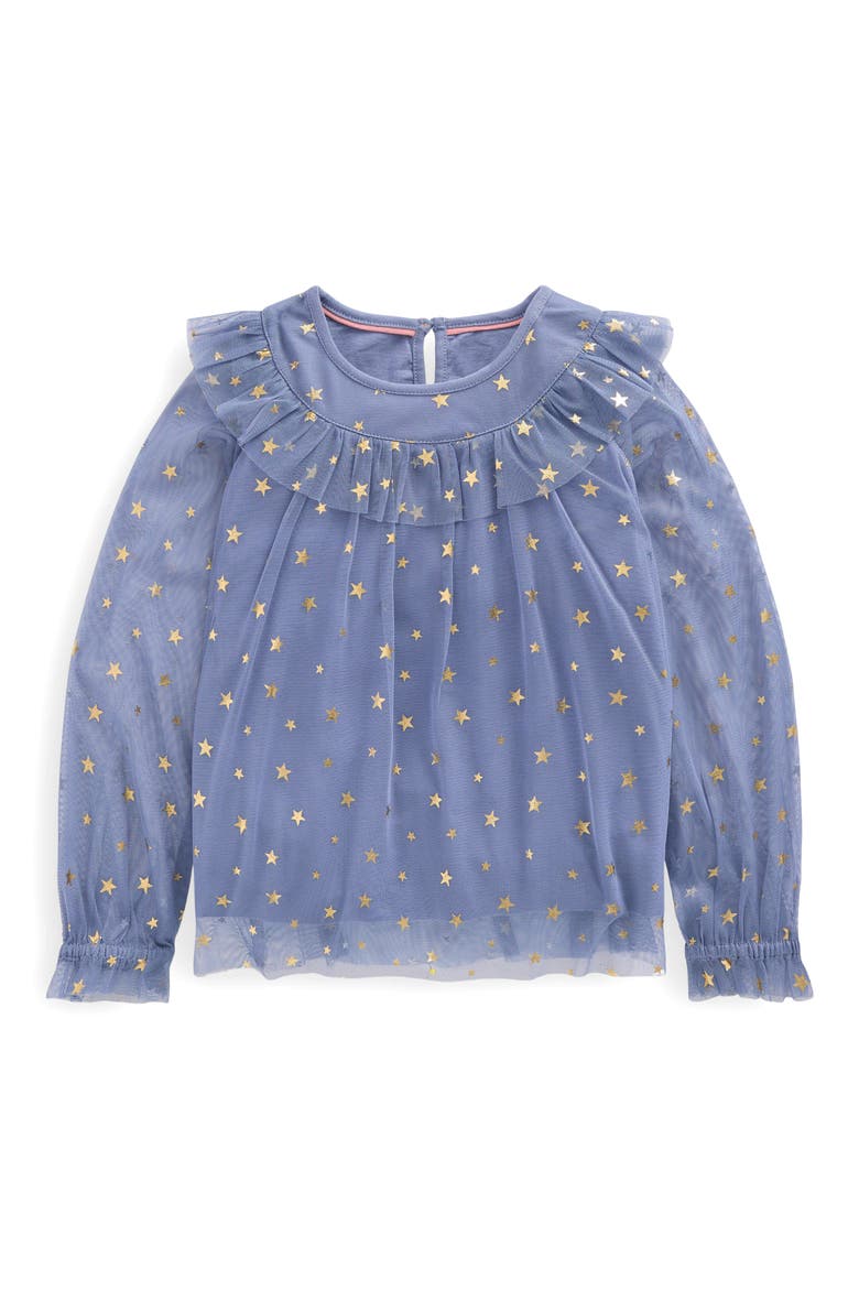 Kids' Foil Star Tulle Top, Main, color, STORMBOLT BLUE STARS