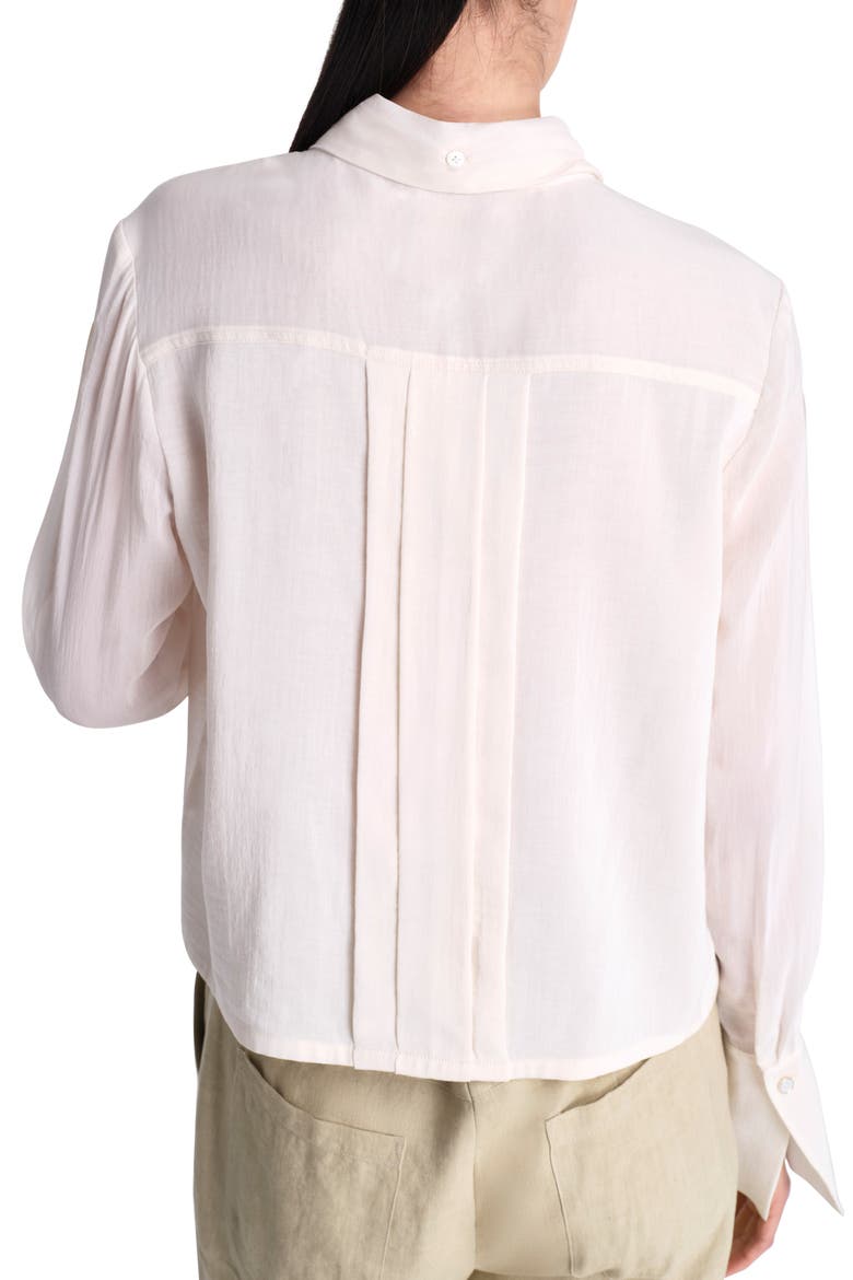 Patti Tie Neck Pleat Detail Cotton & Silk Button-Up Shirt, Alternate, color, IVORY