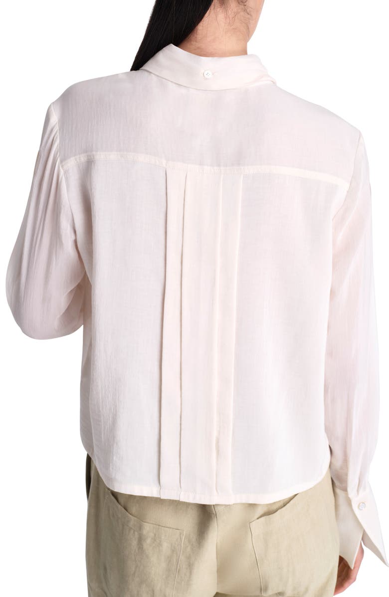 TWP Patti Tie Neck Pleat Detail Cotton & Silk Button-Up Shirt, Alternate, color, Ivory