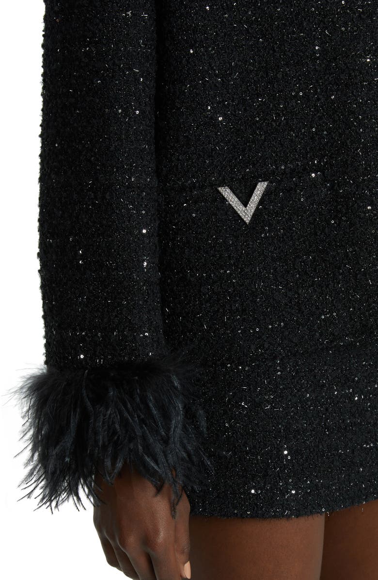 Valentino Garavani Feather Trim Metallic Tweed Jacket, Alternate, color, 