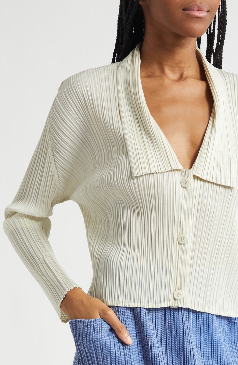 Issey Miyake Monthly Colors May Pleated Button-Up Shirt, Alternate, color, Ivory