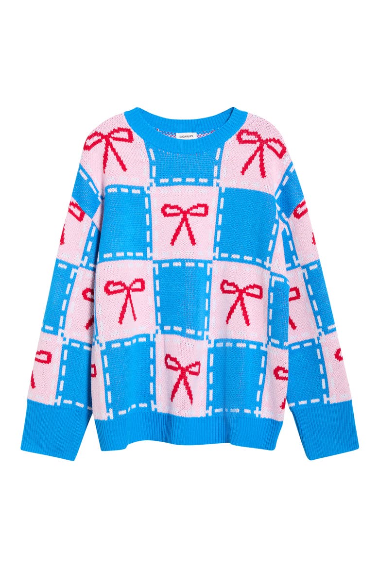 Belora Check Bow Oversize Sweater, Alternate, color, BLUE-MULTI
