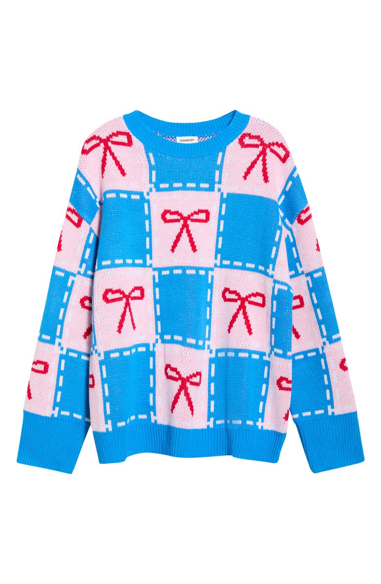 SUGARLIPS Belora Check Bow Oversize Sweater, Main, color, 