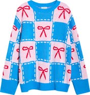 SUGARLIPS Belora Check Bow Oversize Sweater