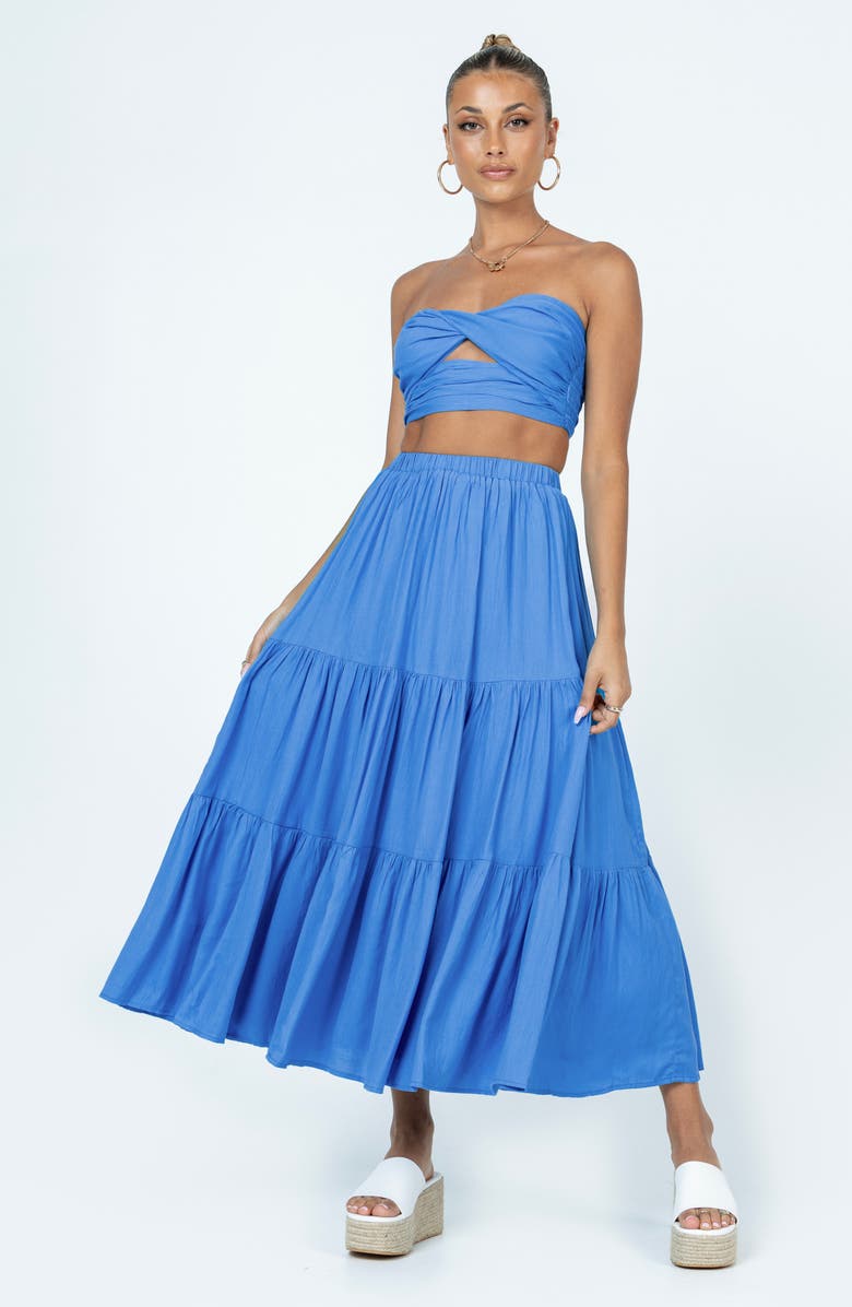 Princess Polly Allie Strapless Crop Top & Maxi Skirt Set, Alternate, color, Blue