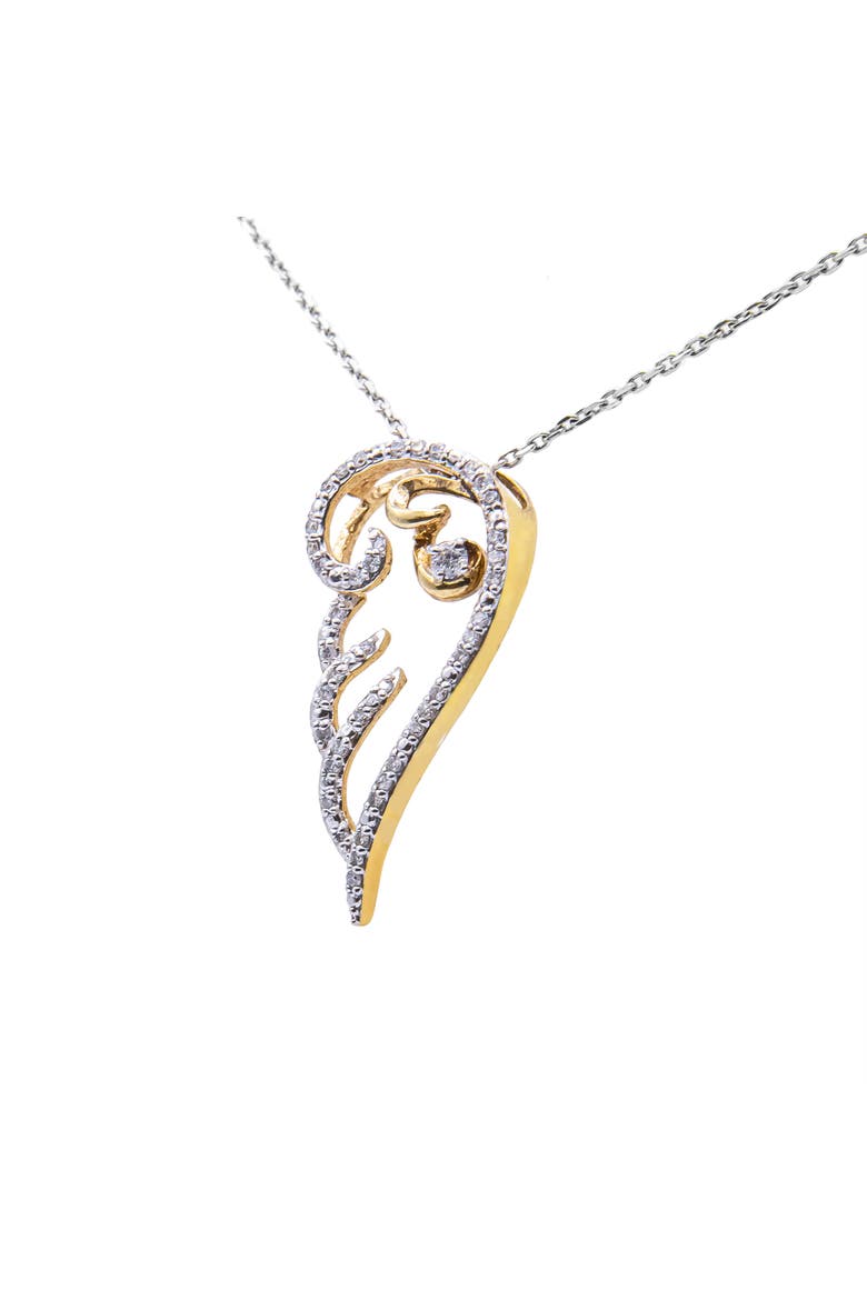 10K Yellow Gold over Silver 1/4 Cttw Diamond Angel Wing Pendant Necklace, Alternate, color, Yellow