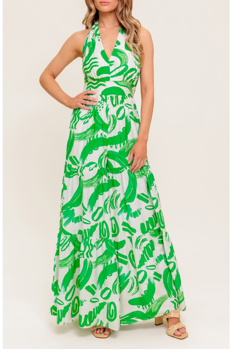 Print Wide Leg Halter Jumpsuit, Alternate, color, IVORY GREEN