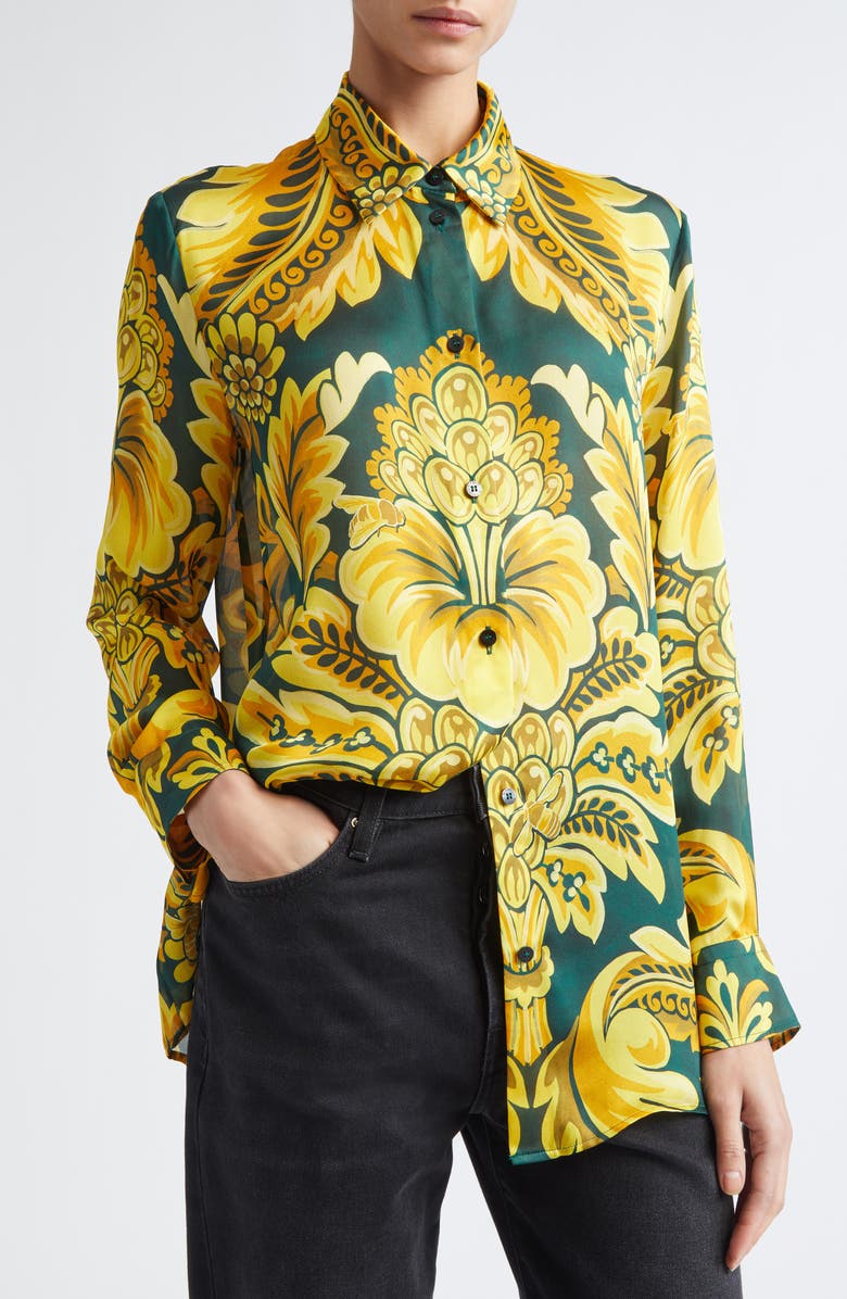 Etro Floral Silk Button-Up Shirt, Alternate, color, Stampa F.do Verde