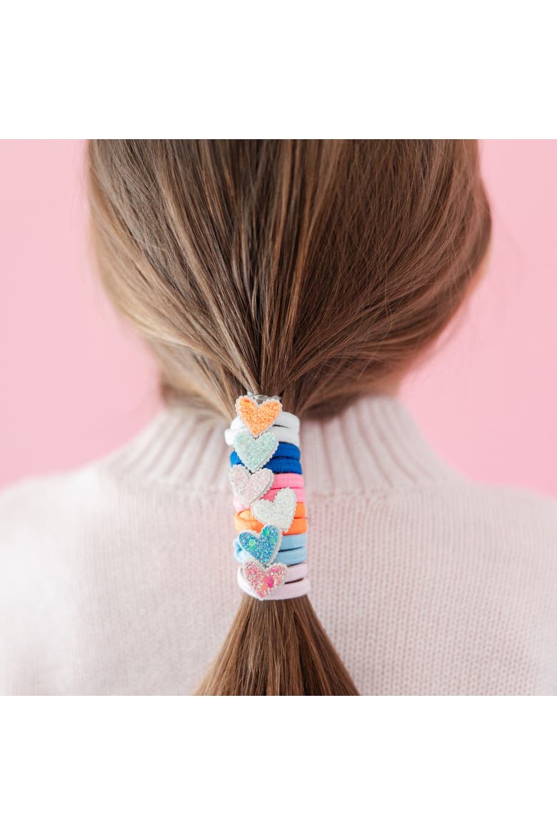 Rainbow Glitter Heart Hair Tie Set, Alternate, color, Assorted Pre-Pack
