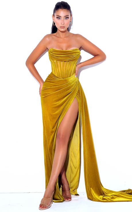 Priyaa High Slit Draping Corset Evening Gown