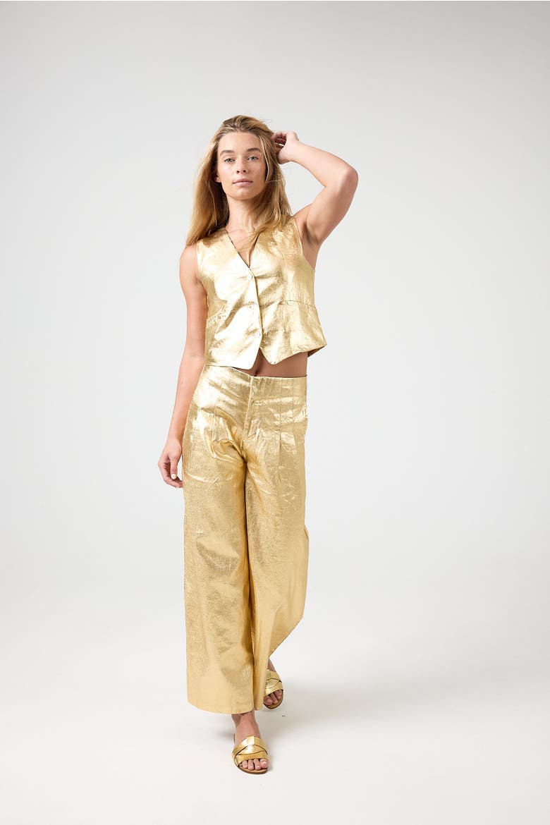 Culotte Metallic Linen Pant, Alternate, color, Gold