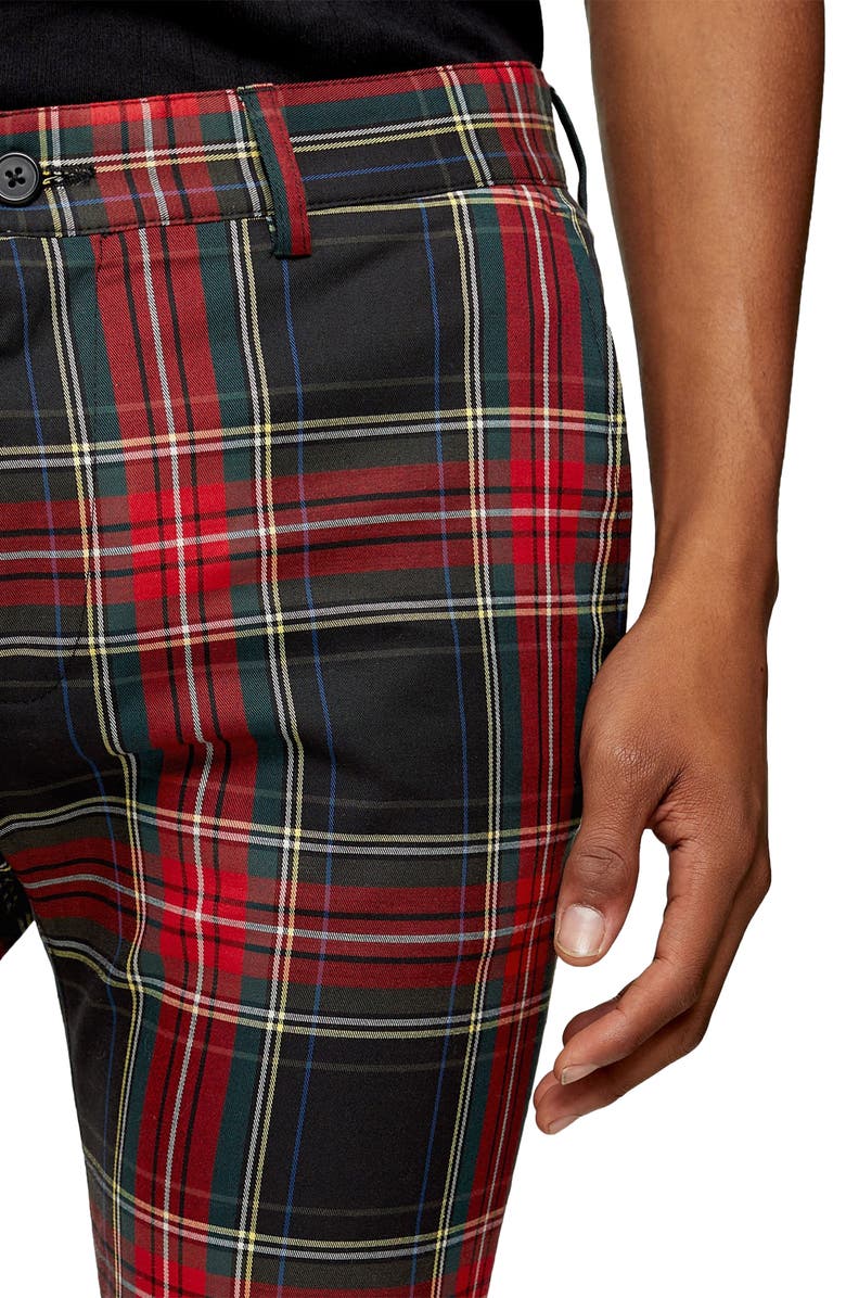 Topman Tartan Stretch Skinny Fit Pants, Alternate, color, 